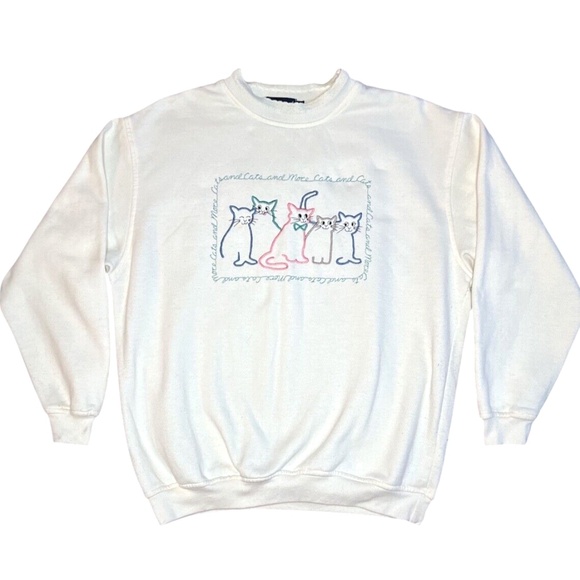 Vintage 90's Weekend Edition Cats, Cats & More Cats Embroidered Sweatshirt M - Picture 1 of 8